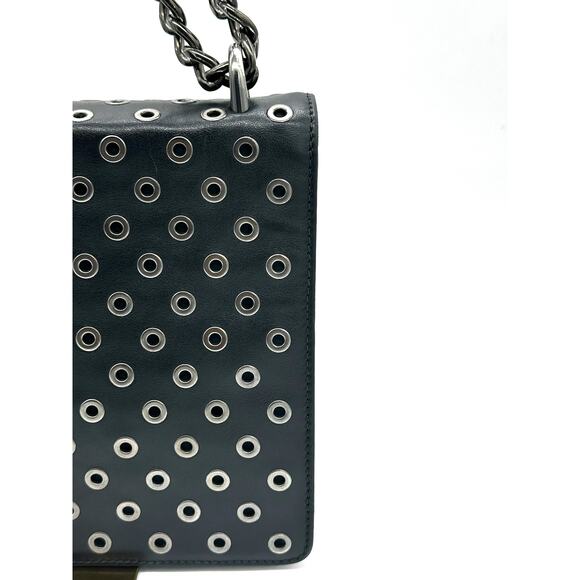 Prada Black Leather Grommet Flap Shoulder Bag*EXCELLENT w/COA Dustbag - Picture 2 of 16